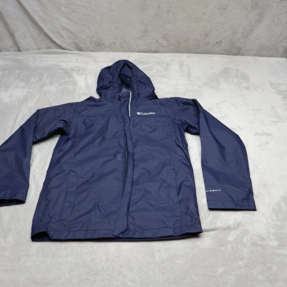Columbia Jacket Boys Medium 10/12 Blue Watertight Rain Wind Waterproof Hooded